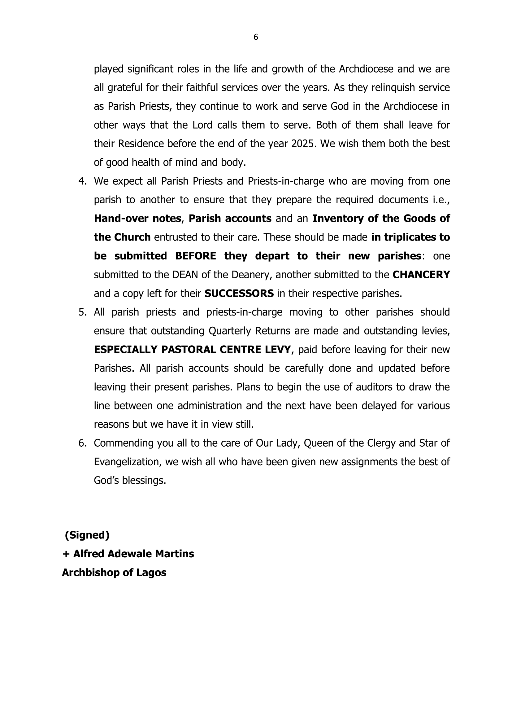 LAGOS ARCHDIOCESAN PRIESTS' TRANSFER AUGUST 2025-6