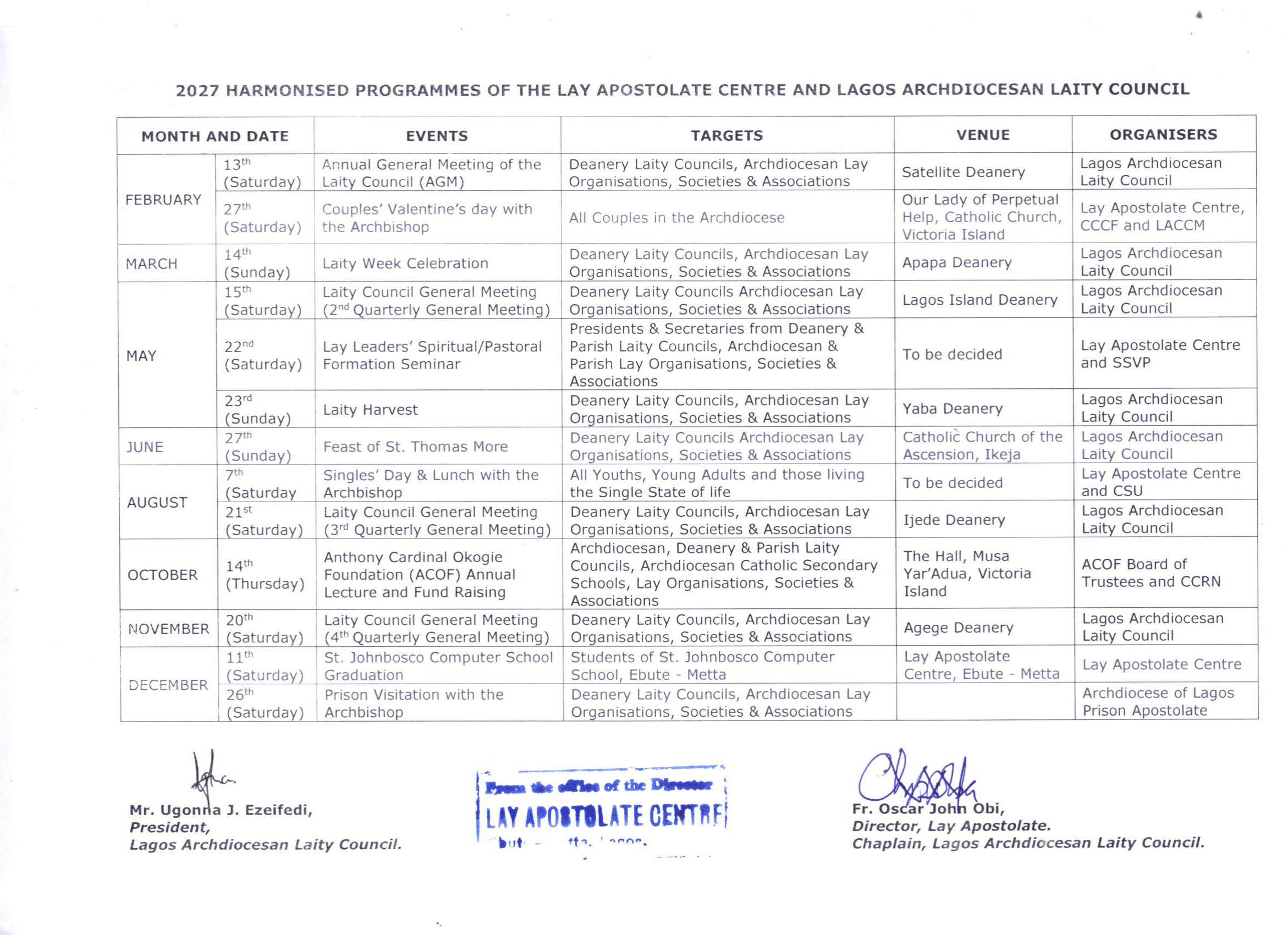 2027 PROGRAMME OF ACTIVITIES FO LAC AND LALC-1